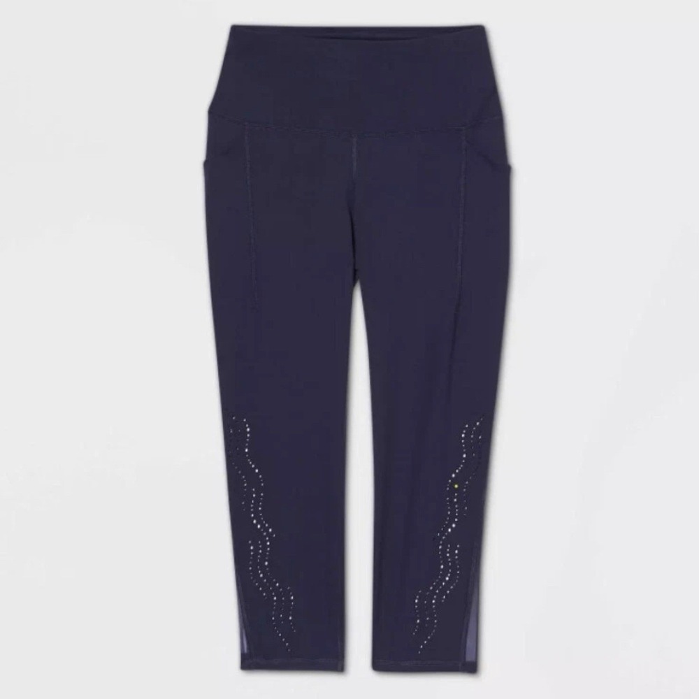 Women's High-Waisted Sculpted Linear Capri Leggings All in Motion‎ Large Navy